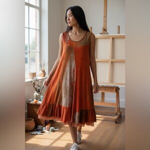 Dolcezza Colorblock Swing Dress Boho Artsy Sleeveless Tunic M